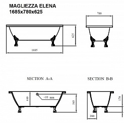 Magliezza Акриловая ванна на лапах Elena  (168,5х78) ножки хром  – фотография-3